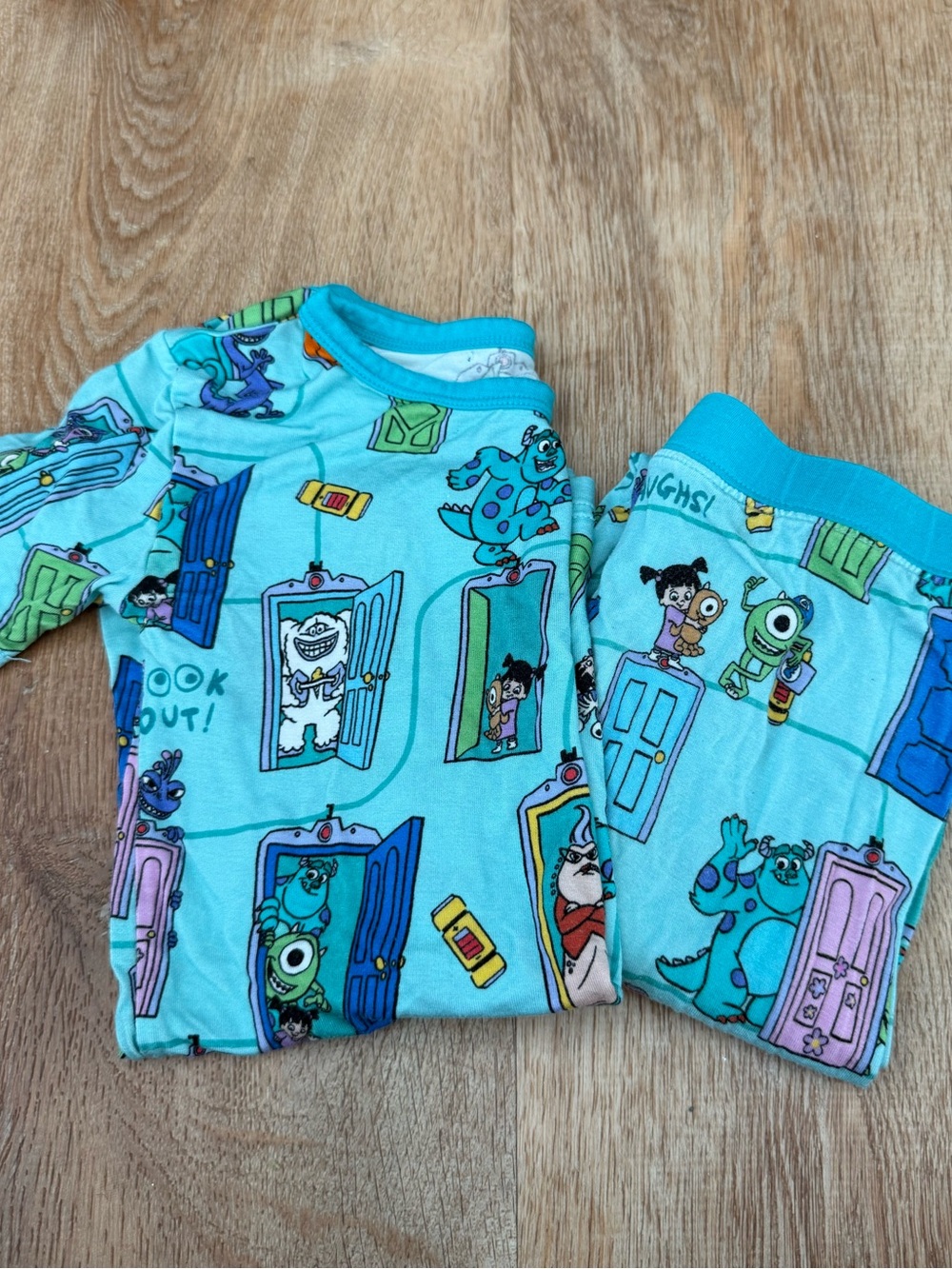 Kids Light Blue Monsters Pajama Set - Licensed Character Print Little Sleepies